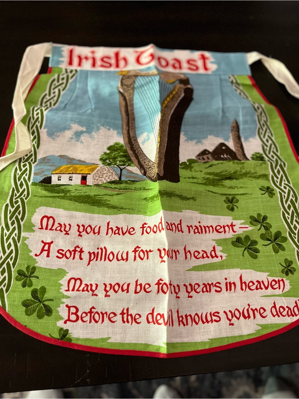 Irish Toast Vintage Linen Apron with Shamrock Design IRISH toast